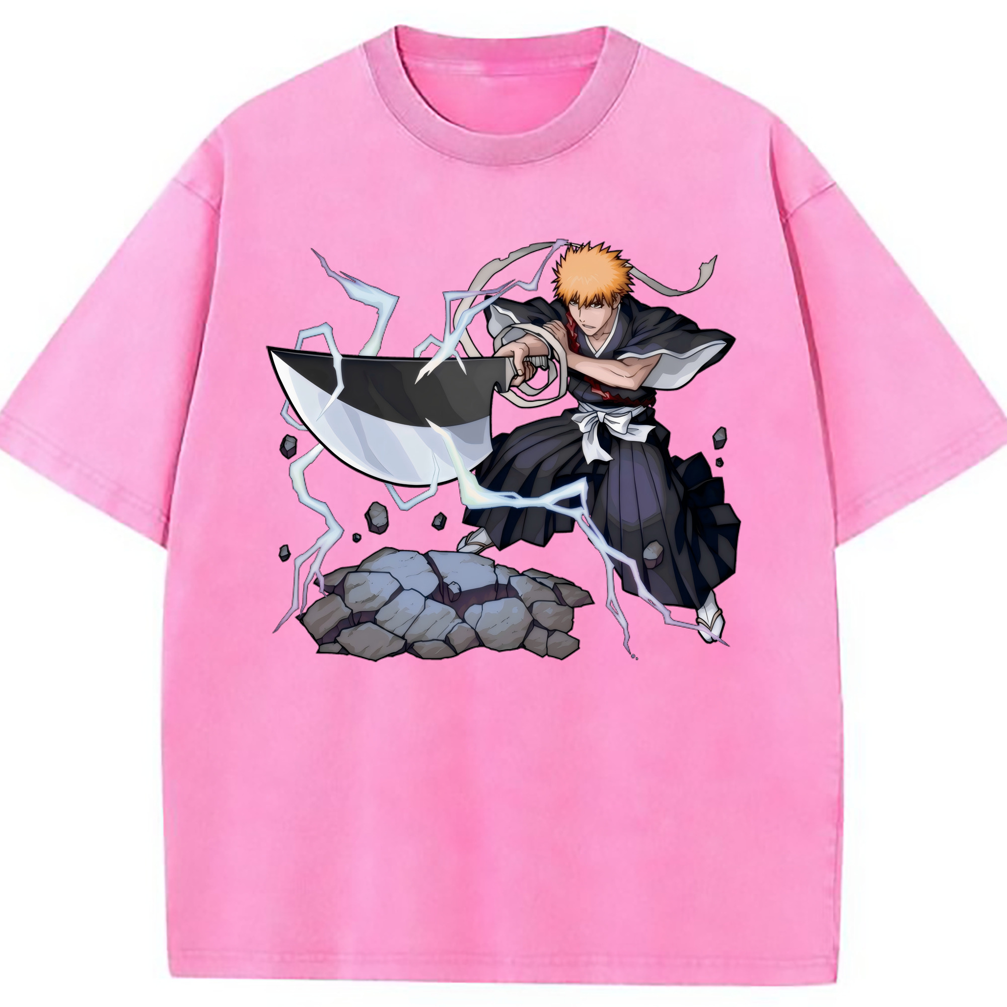 （画像用） ブリーチ 黒崎一護（くろさき いちご）BLEACH Kurosaki Ichigo 綿100% ヴィンテージ風 半袖Tシャツ（フロントプリント）